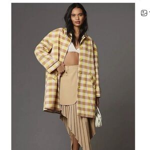 Anthropologie Maeve Yellow and Brown Plaid Swing Jacket Jacket